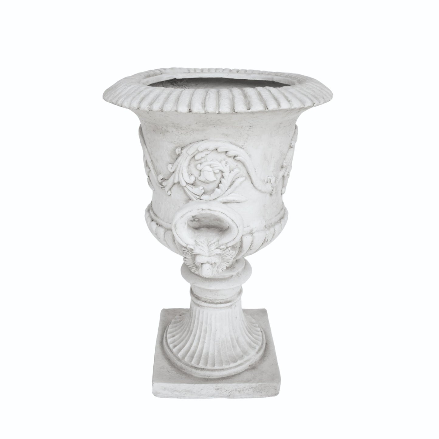 Christopher Knight Home Adonis Traditional Roman Chalice Garden Urn Planter with Lion and Floral Accents, Antique White
