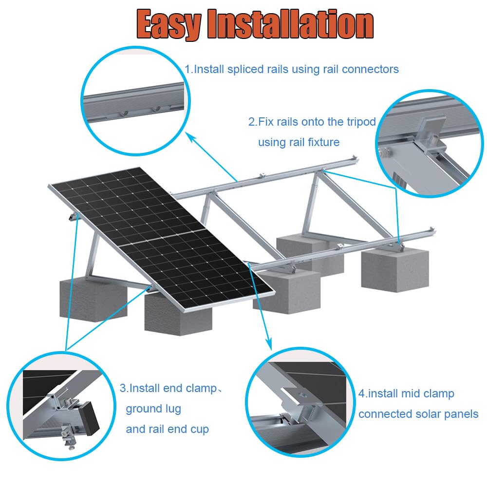 CMYYANGLIN Solar Panel Mounting Brackets Kit System Adjustable 30º~45º Aluminum Alloy Tilt Ground Mounted Bracket Rust Free Sturdy for 1-4pcs Solar Panels