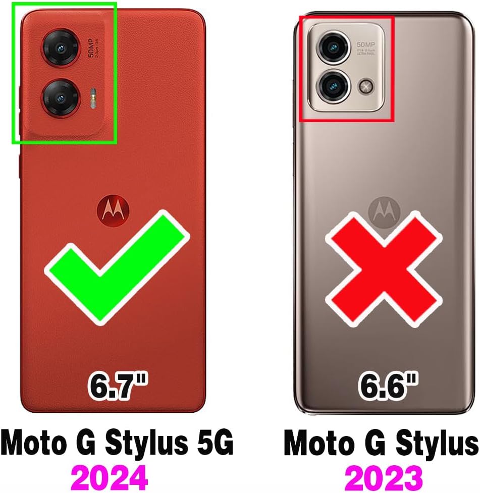 Asuwish 5G 2024 G5 Phone Case for Motorola Moto G Stylus Zipper Wallet Magnetic Detachable Cell Cover with Tempered