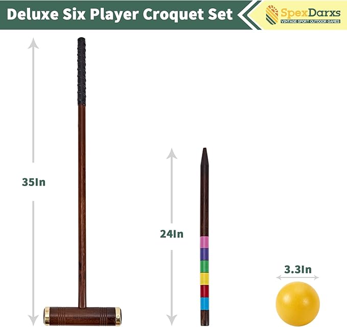 Six Player Croquet Game, 35’’ Croquette Set with Premium Wooden Mallets/Colored Balls/Wickets/Stakes/Carrying Bag, Classic Outdoor Backyard Lawn Games for Teens Adults Family