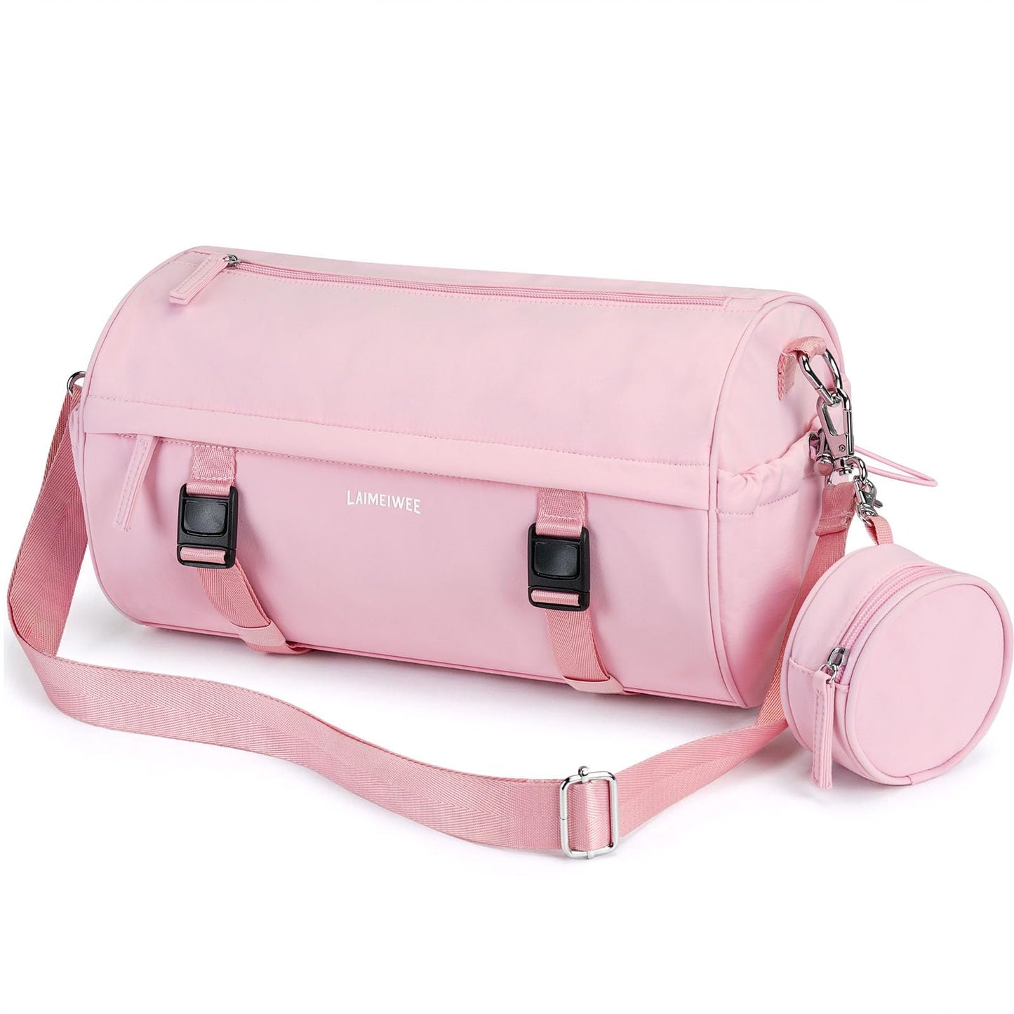 LAIMEIWEE Small Gym Bag for Women Men, 11L Compact Workout Yoga Bag with Wet Pocket and Yoga Mat Holder, Mini Sport Duffle Bags for Dance, Pilates, Ballets, Swimming, Travel (Pink)