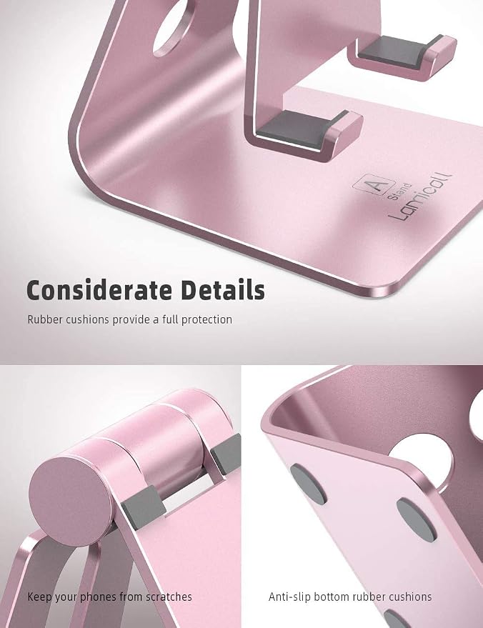 Lamicall Pink Phone Stand, Desk Accessories - Rose Gold Pink Cell Phone Holder, Office Decor, Office Desktop Accessories, Suitable for iPhone 16 15 14 13 Pro Max, 4-8'' Phone