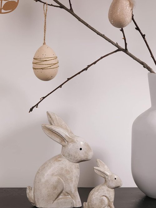 DN DECONATION 3D Bunny Rabbit Figurines - Antique White Spring Easter Decor | Set of 2