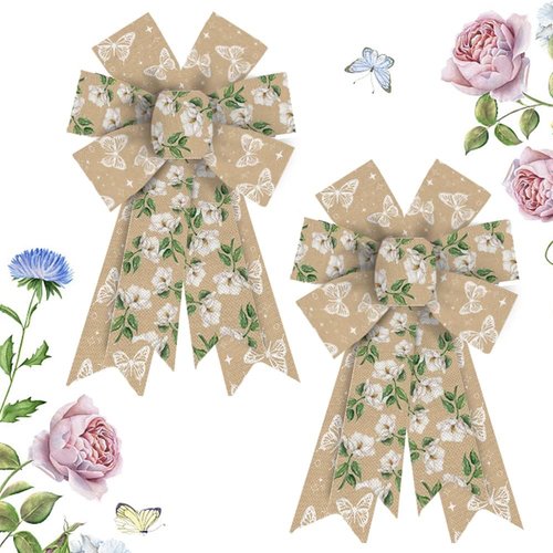 Hying Fall Flowers Wreath Bows - Natural Burlap Butterfly Decor for Thanksgiving | 2 Pieces