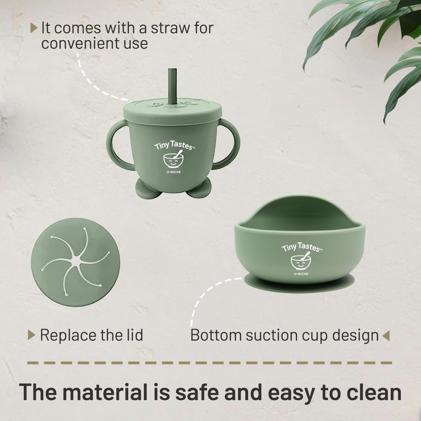 Tiny Tastes 10-Piece Silicone Baby Feeding Set – BPA-Free, Spill-Proof Suction Plate, Bowl, Bib, Snack Cup & Utensils | Dishwasher Safe, Baby Gift Ready (Green)
