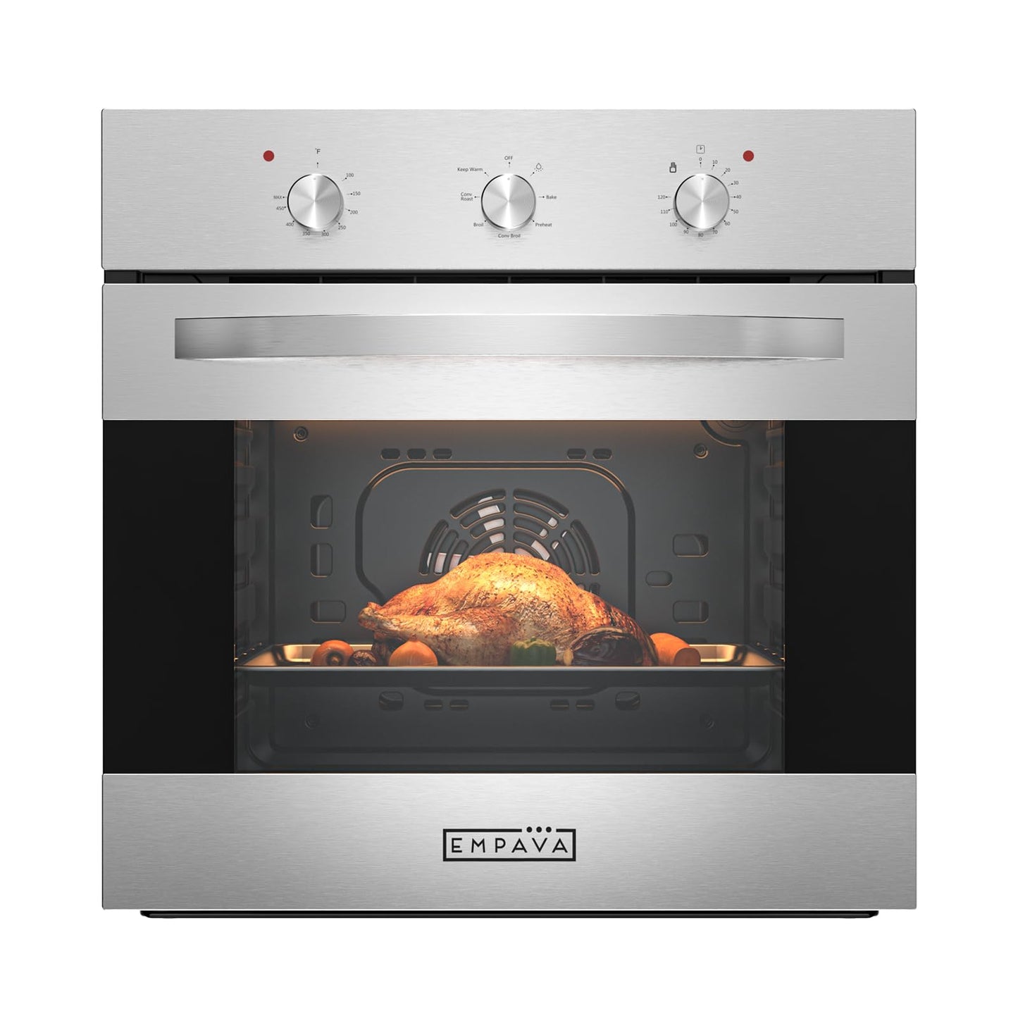 Empava Built-In Electric Single Wall Oven 24 inch with Convection and Rotisserie 6 Cooking Modes, Knob Control, Stainless Steel