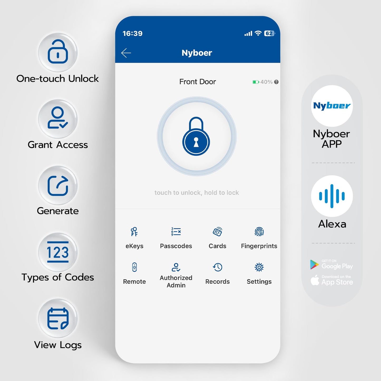 Fingerprint Smart Door Lock with Handle: Keyless Entry Keypad Lock for Front Door, Nyboer Electronic Digital Lock, Lockset Replacement for Exterior Doors