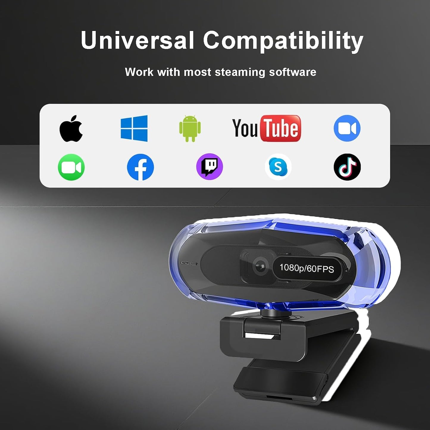 ceabulila 1080P 60FPS Streaming Webcam with Autofocus, Microphone, RGB Light and Tripod, USB Camera for PC/Mac, Plug