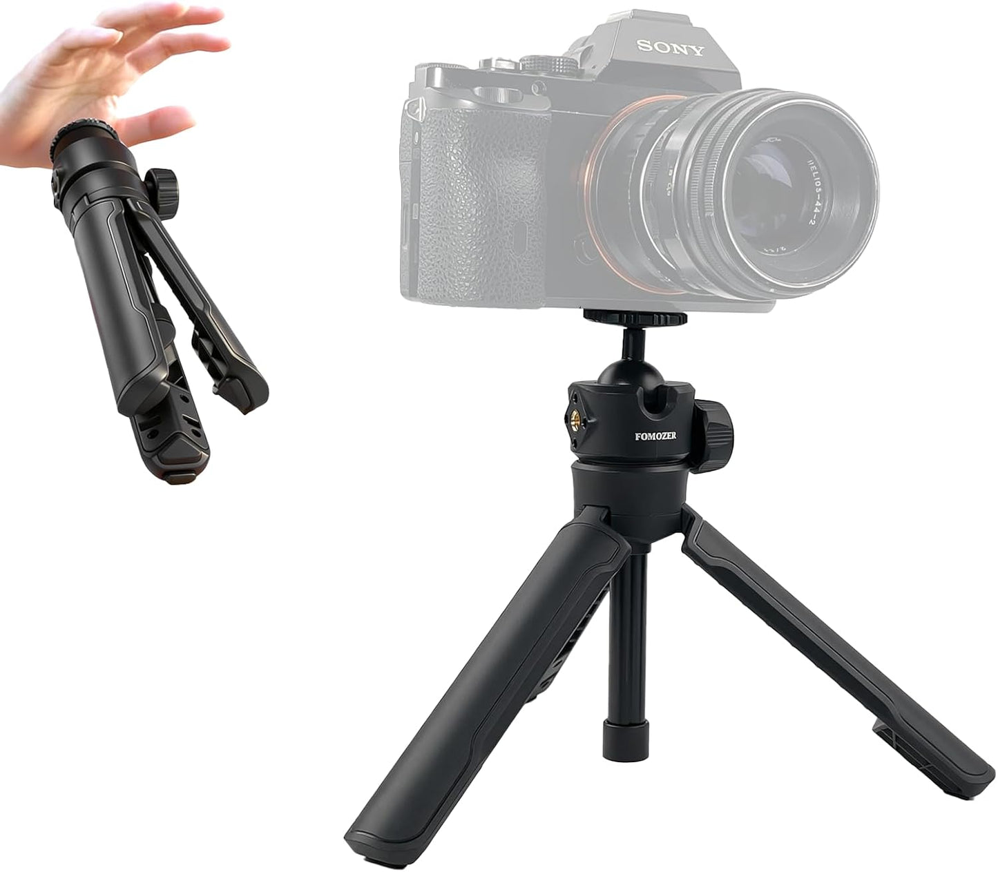 FOMOZER QT-01 Mini Tripod, One-Touch Auto Pop-Up, Adjustable Gimbal, Portable Compact Stand for iPhone, Action Camera