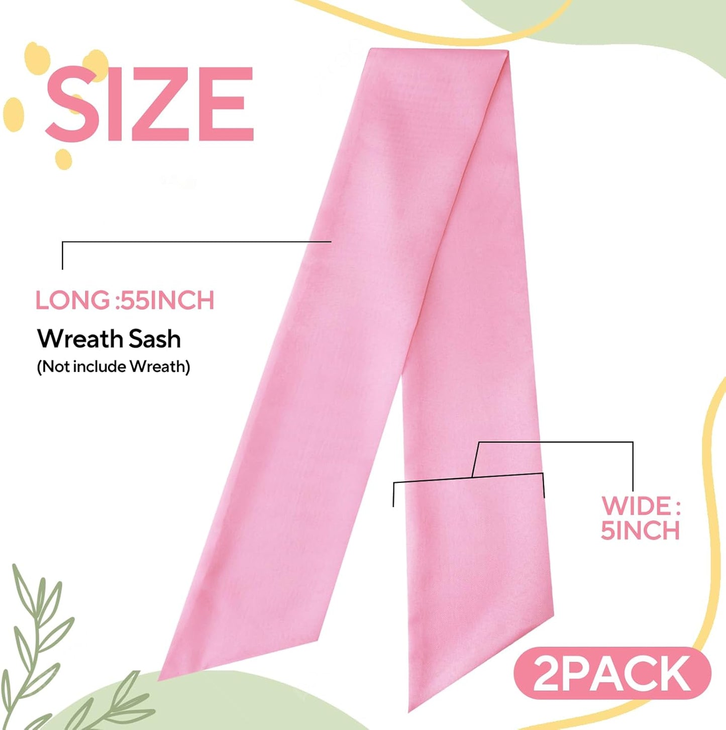 Skiennix Light Pink Wreath Sash - Elegant Linen Ribbon Bow for Front Door & Porch Decor