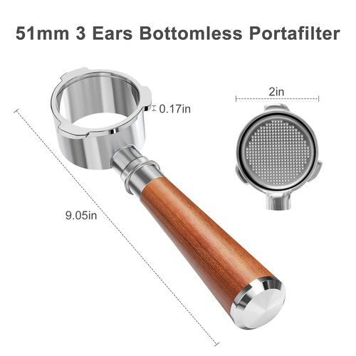 51mm Bottomless Portafilter 3 Ears Fits for CASABREWS CM5418, 3700Essential, 3700Gense, 3700Pro, Gevi 51mm 3 Ears Grouphead, Mr. Coffee Espresso and Cappuccino Machine, Stainless Steel Filter Basket