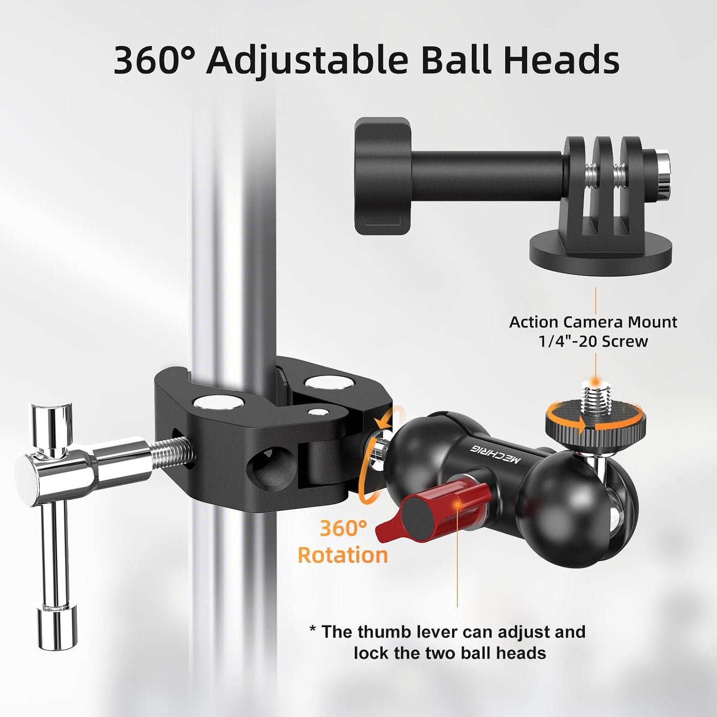 Mechrig 360 1/4"-20 Super Clamp Mount Kit with Ballhead Magic Arm Universal Camera Mount with Screws for DSLR
