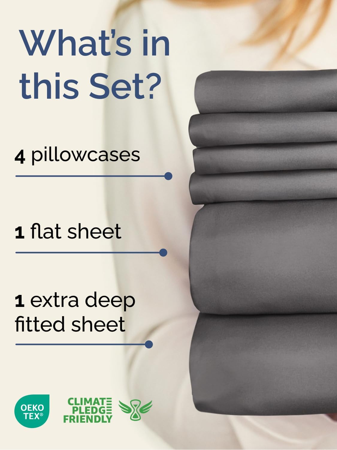 Skiennix Extra Deep Cal King Sheet Set - 6 Piece Breathable Cooling Bedding - Soft Wrinkle-Free Grey