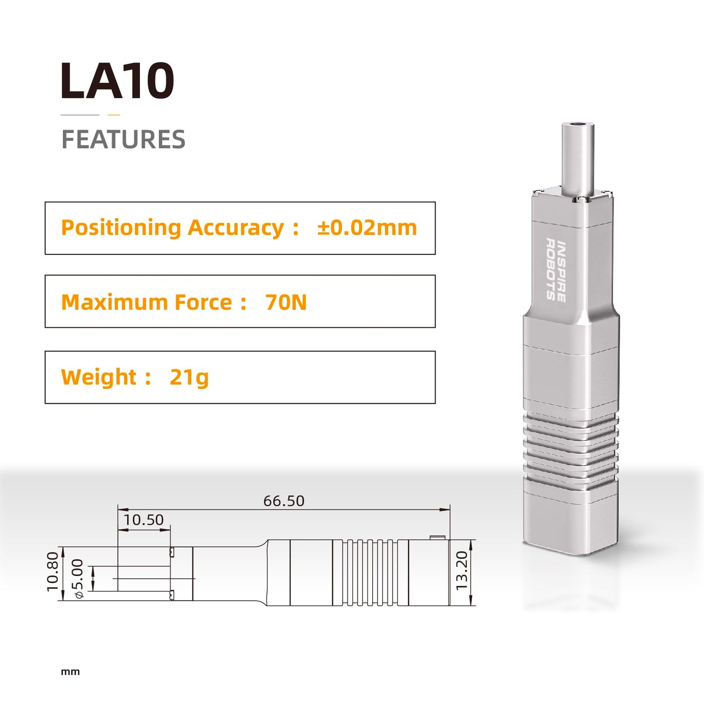 INSPIRE ROBOTS LA High Precision Micro Linear Servo Actuator,Stroke 10mm,Force 15.7lbs(70N), Drive&Control Integrated| for Robotics,Industrial Automation,Biomedical Instrument,Education|LA10-021D