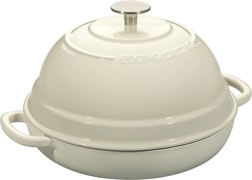 EDGING CASTING Enameled Cast Iron Dutch Oven - 6 Quart Round Pot for Homemade Sourdough Baking | White