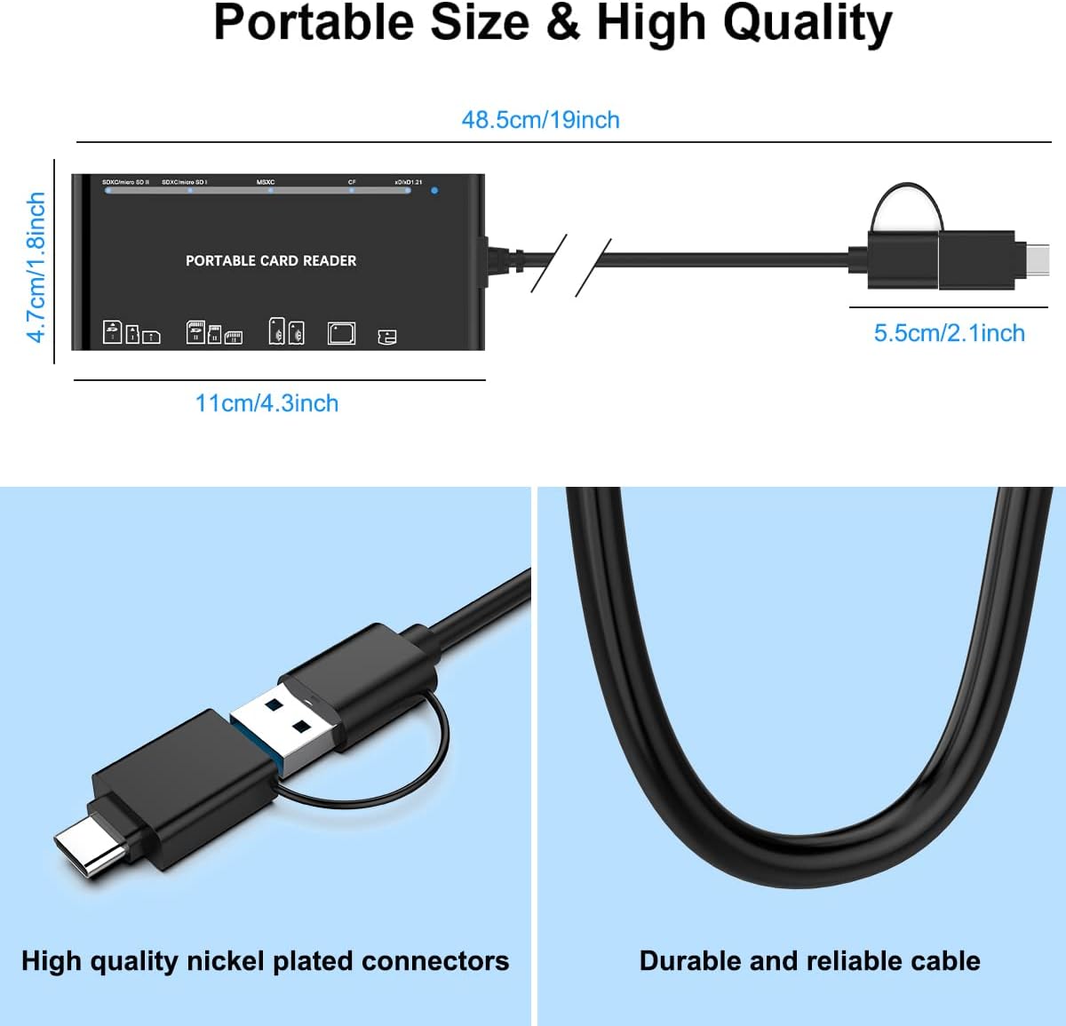 Rocketek USB3.0 7 1 USB C Multi Card Reader for SD, CF, Micro SD, XD, MS Cards - in Adapter Hub for Windows, Mac