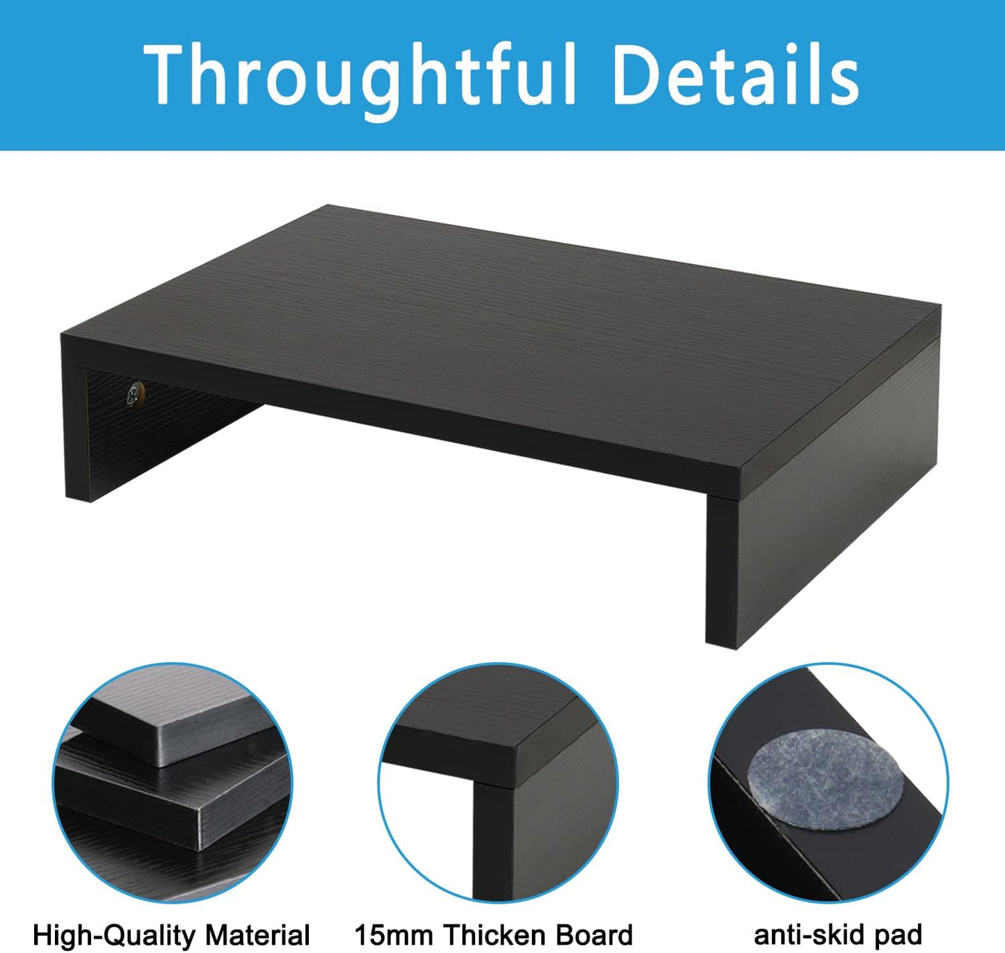 14.2 inch (Black-14.2 inch) TEAMIX Monitor Stand Riser, Wood Monitor Riser with Storage for Desk Small Monitor Stand