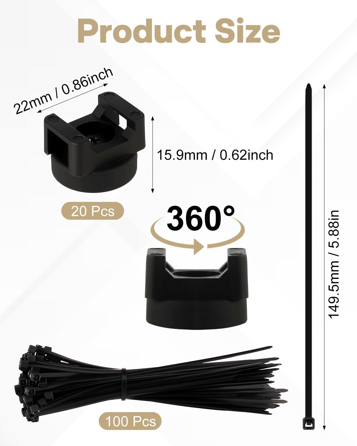 20 20mm 100 Magnetic Cable Clips Zip Tie Mount Base, Include Pcs Magnetic Wire Cable Holders with Pcs Heavy Duty Zip