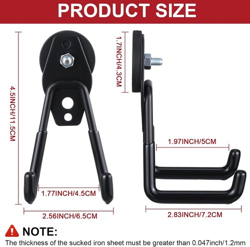 Landhoow Heavy Duty Magnetic Hooks - 6 Pcs Strong Storage Utility Hangers with Anti-Slip Rubber Coating | Black