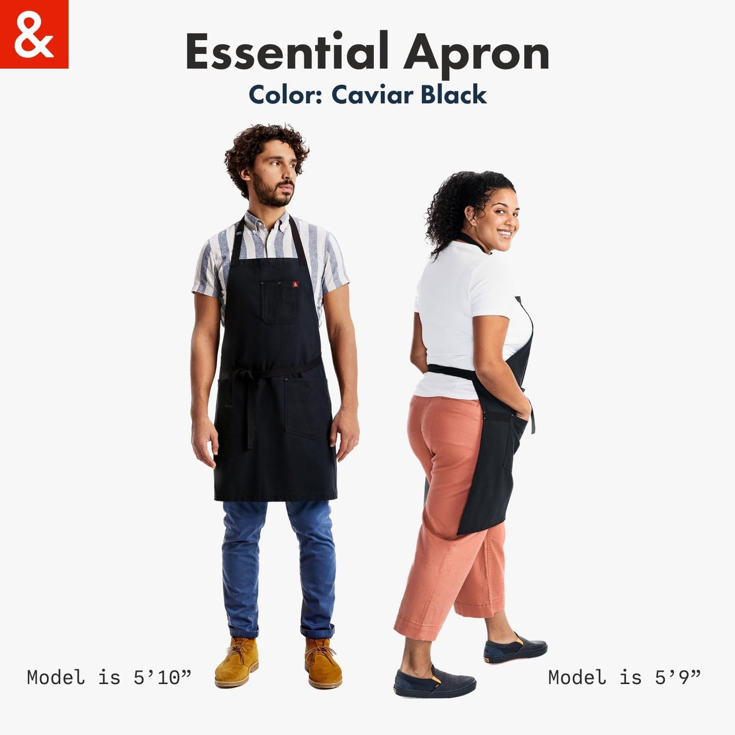 hedley & bennett Essential Apron - Adjustable Bib Chef Apron with 3 Pockets & Towel Loop - 8oz Cotton Canvas - Caviar