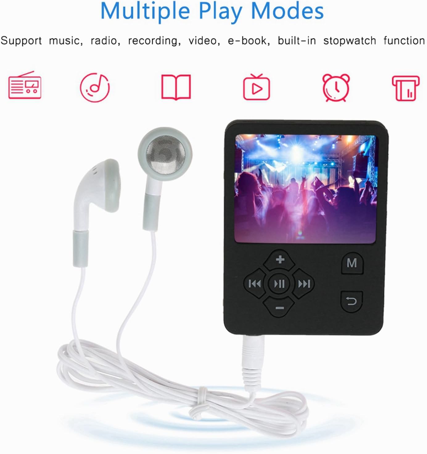 Zopsc MP4 1.8 Inch MP3 32GB Portable Player, Color Video Display, HiFi Player with Headphone Cable, Supports Up to Card