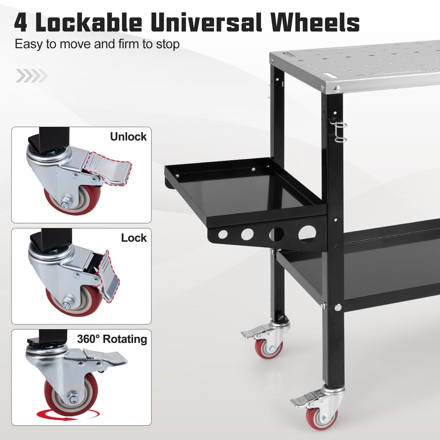 ERGOMASTER Welding Table 36'' x 18'',1200LBS Steel Weld Workbench with Wheels, 8 Tool Slots and 5/8" Fixture Holes for Welder Garage & Workshop