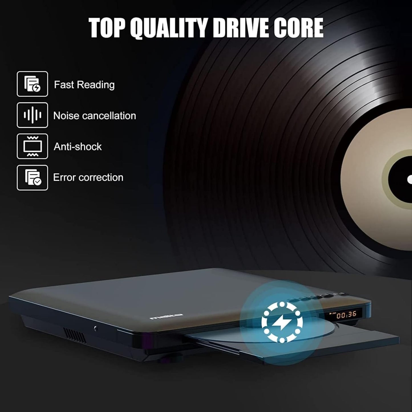 MAITE 0.6 Inch Ultra Slim DVD Player, Thin HDMI AV DVD Players for TV, Design with Region Free & Colourful HD Pixels