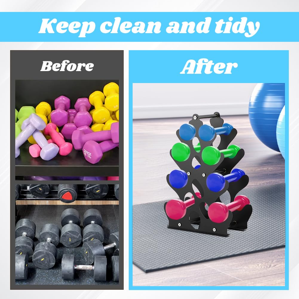 Dumbbell Rack Stand Only, Small Weight Rack 4Tier Compact Dumbbell Holder with Handle, Weight Holders for Free Weights,Dumbbell Storage Stand Holder for Home Gym Workout,Rack Only