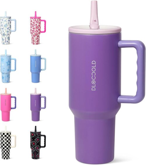 DLOCCOLD 40 oz Insulated Tumbler - Leak Resistant Water Bottle with Handle & Flip Straw | Car Cup Holder Friendly