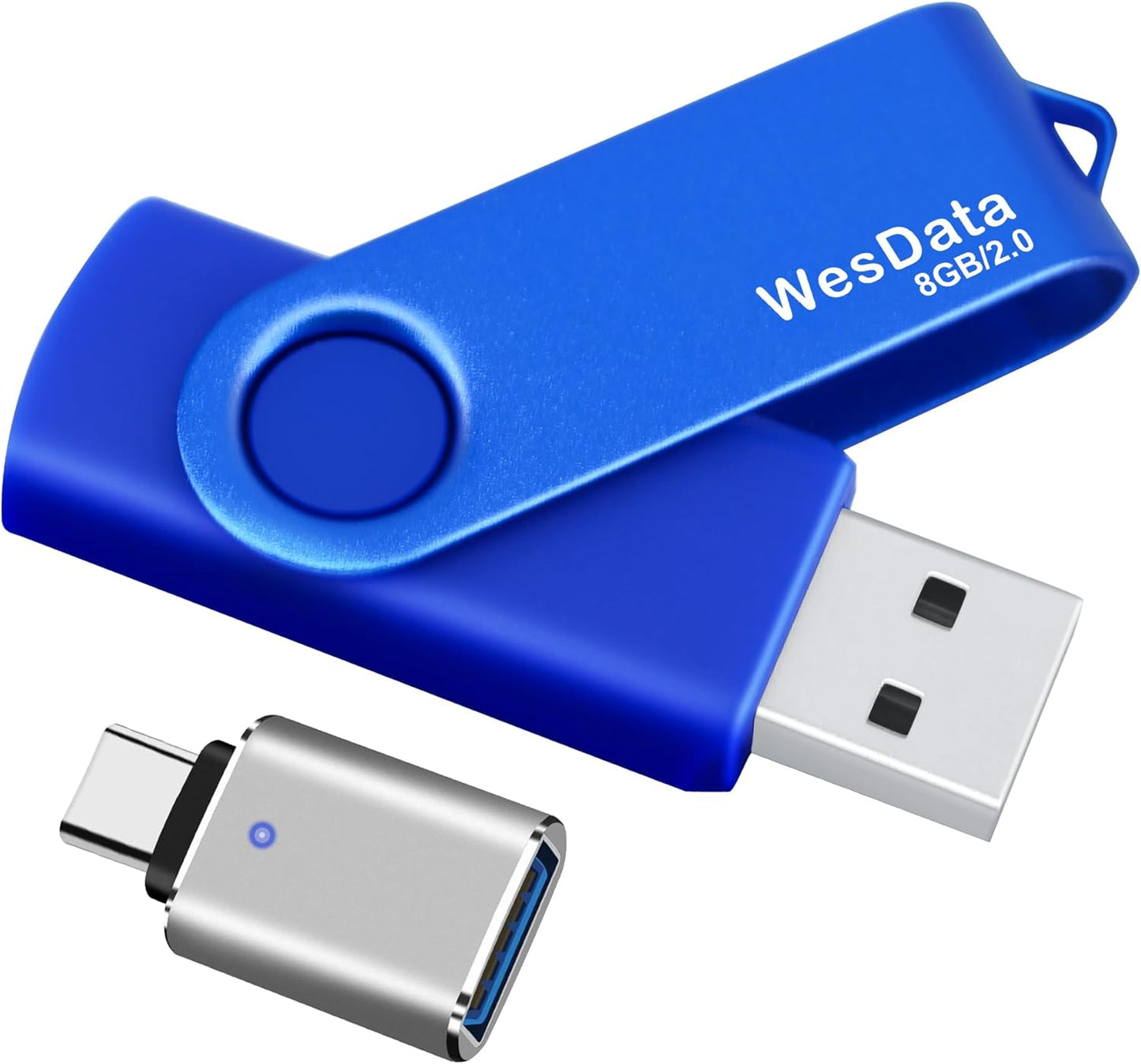 WesData 8GB 2.0 1 USB Flash Drive and USB C Adapter, Thumb Drive USB Memory Stick Jump Drive, Compatible with OTG Type