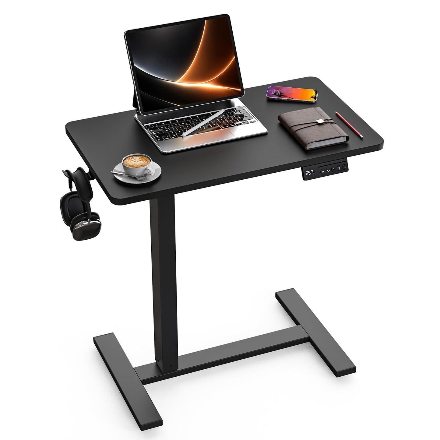 FiCiHi Electric Standing Desk with Wheels – Adjustable Height Mobile Sit-Stand Laptop Table, Portable Rolling Small Computer Workstation for Home Office & Bedside Use (28"x16", Black)