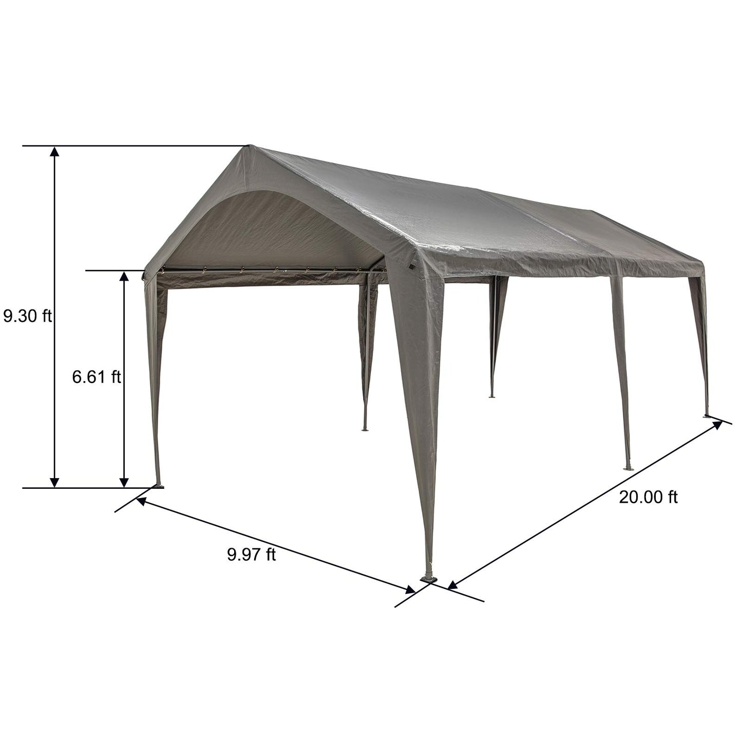 Sunnyglade 10x20 Ft Heavy Duty Carport Canopy Outdoor Portable Garage Tent Boat Shelter with 6 Legs for Outdoor Party, Wedding, Birthday, Garden, Boat,Dark Grey