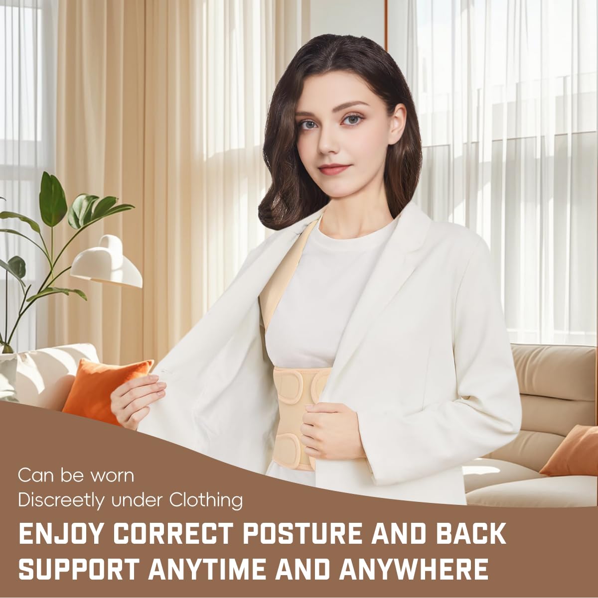 BLACKYEW Back Brace Posture Corrector for Women & Men, Adjustable Shoulder Straightener with Full Back Support, Relief for Lower & Upper Back Pain, Hunchback & Scoliosis (Beige, Medium)
