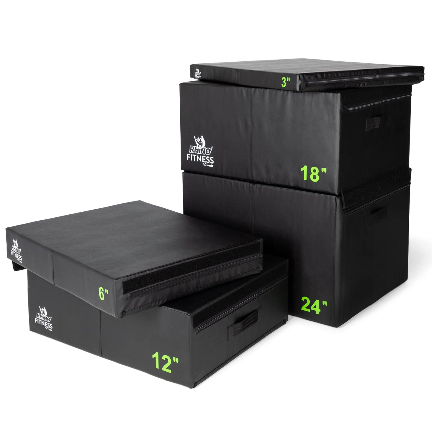 Champion Sports Foam Plyometric Box Set with 3", 6", 12", 18", and 24" Included - Durable Jump Boxes for Training with Handles, Hook and Loop Flaps - Stackable Cross Traning Plyo Box, Jumps for Gym
