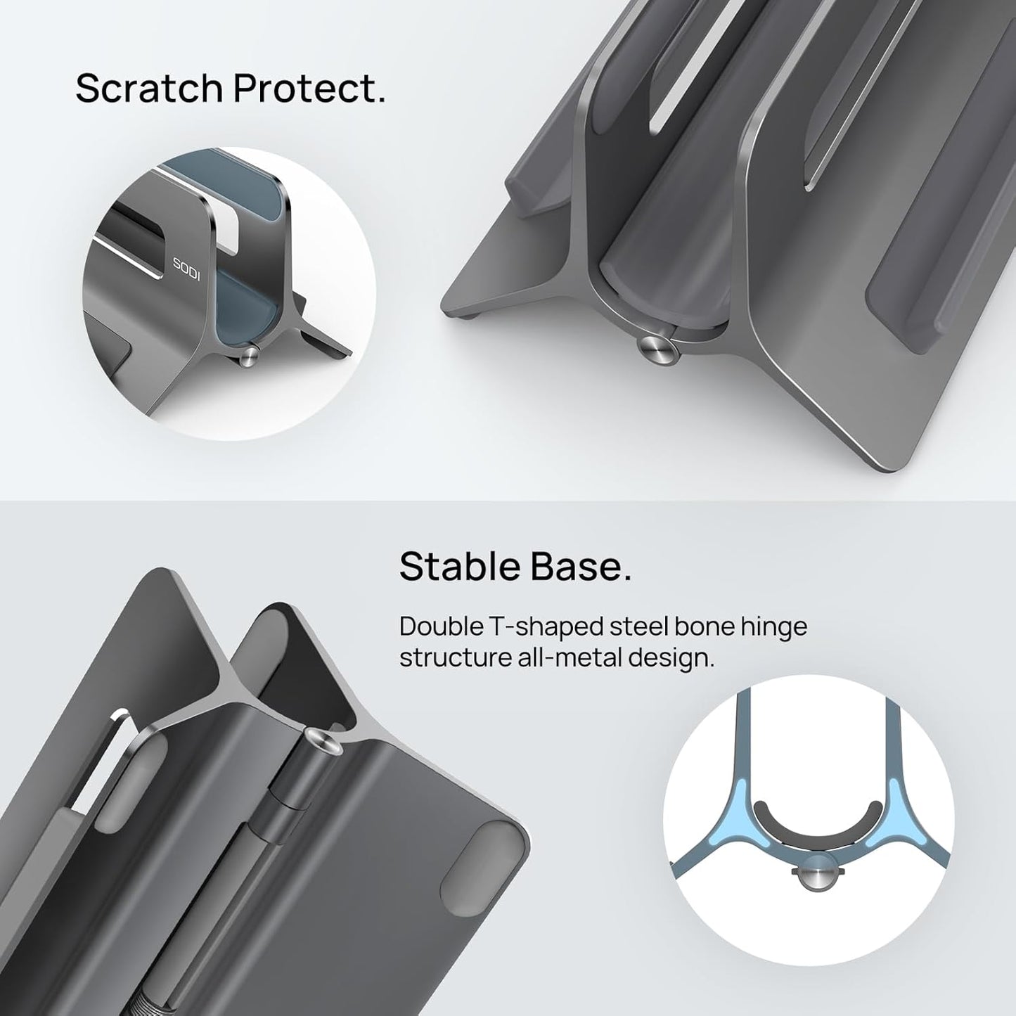 SODI Vertical Laptop Stand for Desk, Gravity Auto Lock MacBook Stand, Aluminum Laptop Holder Vertical Compatible