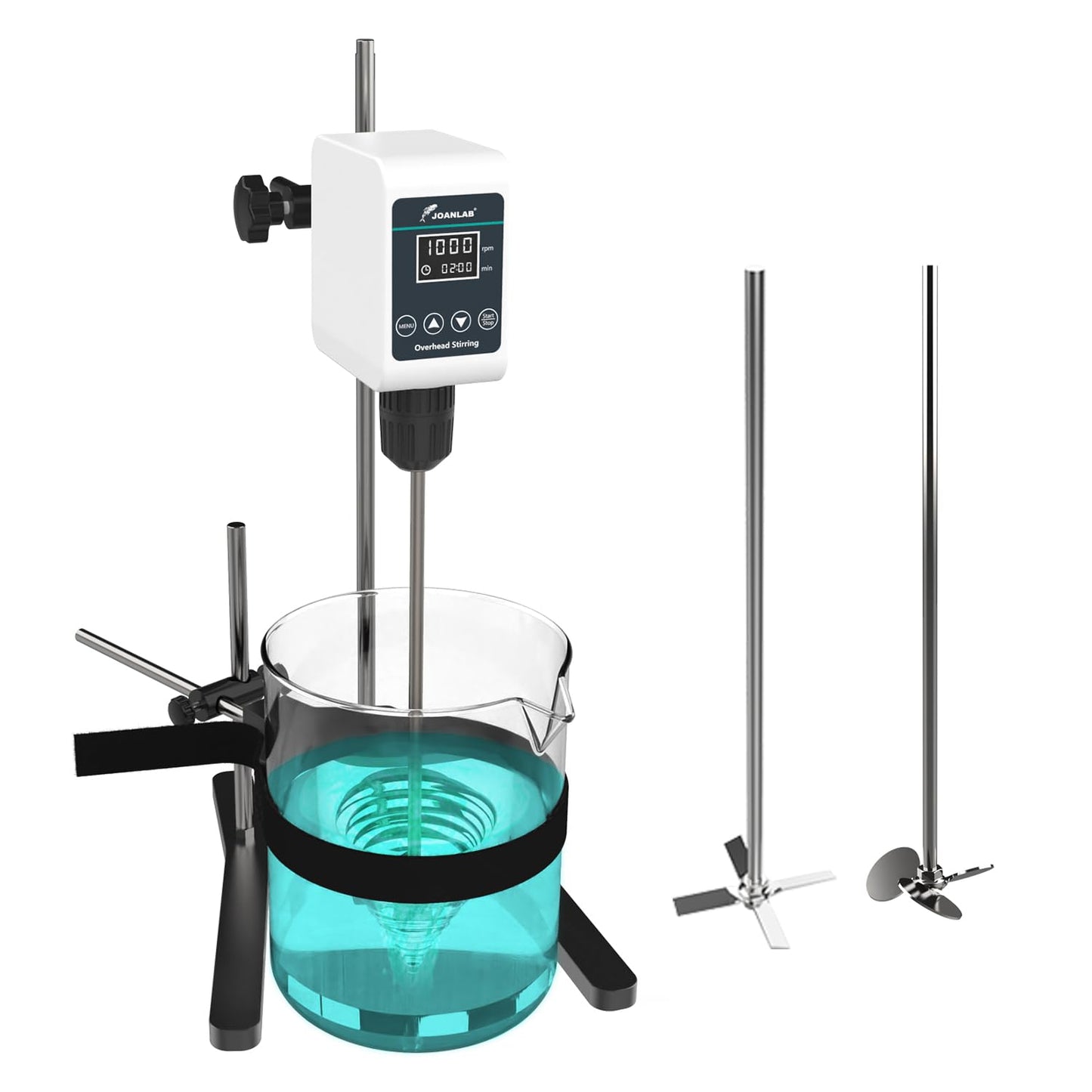 JOANLAB Digital Overhead Stirrer Mixer Set 10L Capacity Max viscosity10,000mPas, Lab Mixer Stirrer 100-1200rpm Lab Overhead Mixer with Support Stand&Two Stirring Rods
