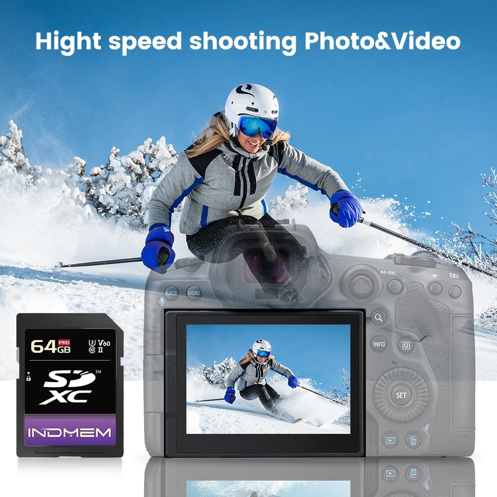 elecacc 64GB V60 U3 280MB/s, V60 4K/6K SD Card UHS-II SDXC Memory Card, High Speed Read up to Memory Cards