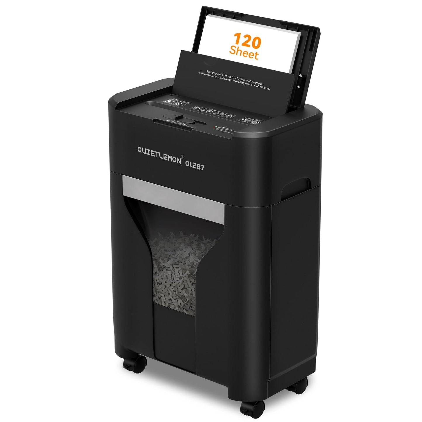 QUIETLEMON 120-Sheet Auto Feed Paper Shredder, 40 Min Non-Stop, Shredders for Home Office Heavy Duty, P-4 Ultra Security Shredder for Home Office, Cross-Cut with Wheels, 5.28 Gal Bin, <63 dB (OL287)