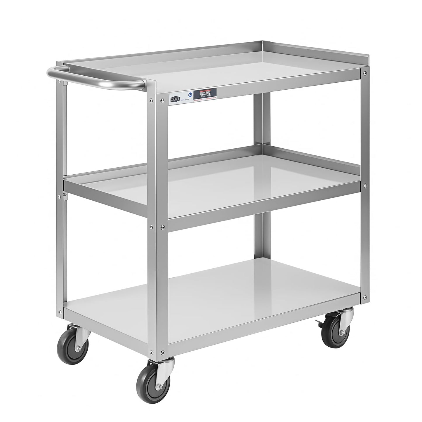 Hally Stainless Steel Utility Cart 3 Tier NSF Commercial Heavy Duty Metal Mobile Food Rolling Cart with Handle and Wheels for Kitchen, Restaurant, Hospital, Laboratory and Home, 31" L x 19" W x 34" H