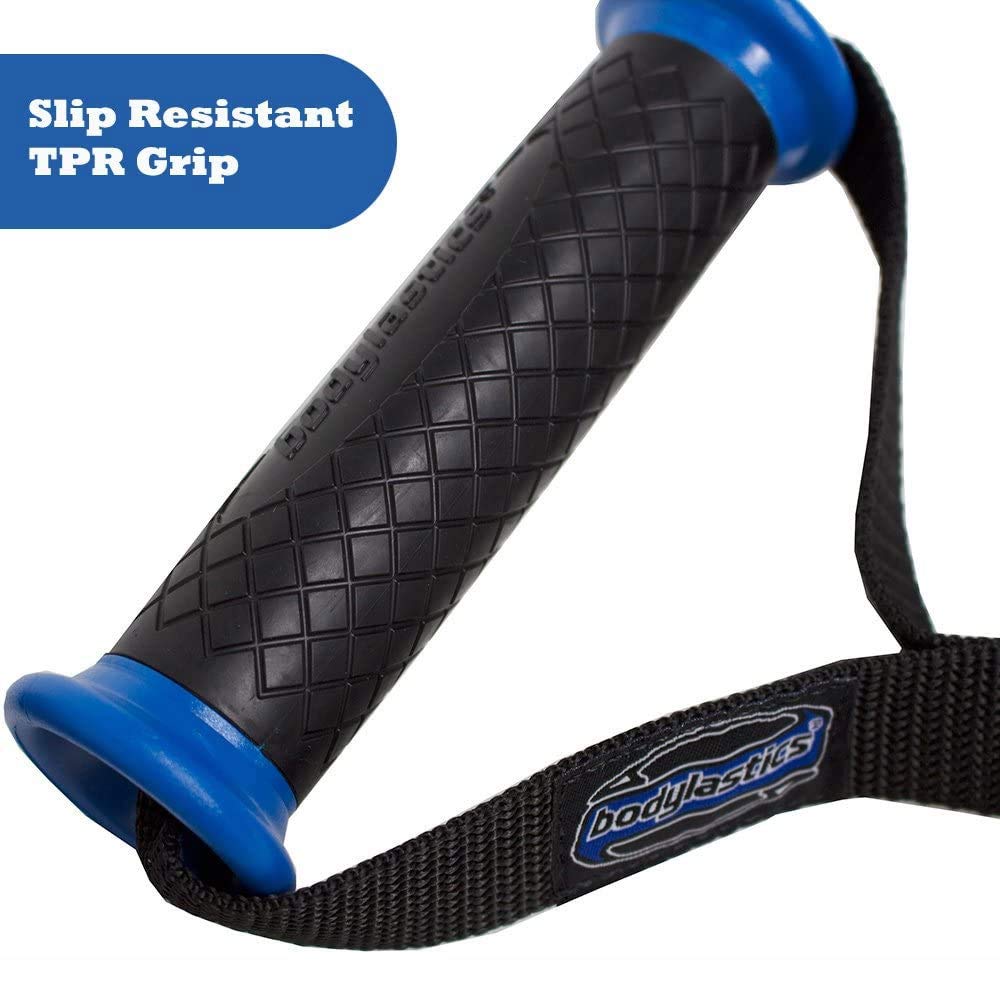 Bodylastics Resistance Band Handles, Ergonomic Gym Handles with Upgraded TPR Waffle Exercise Grips, Strong Handles for Resistance Bands with Nylon Webbing and Welded O-Rings