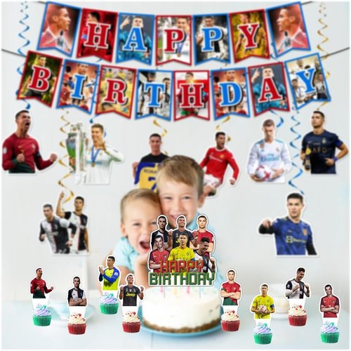 25pcs Soccer Cake Decorations with 1pcs Cake Topper, 24pcs Cupcake Toppers for Soccer Birthday Party Supplies.