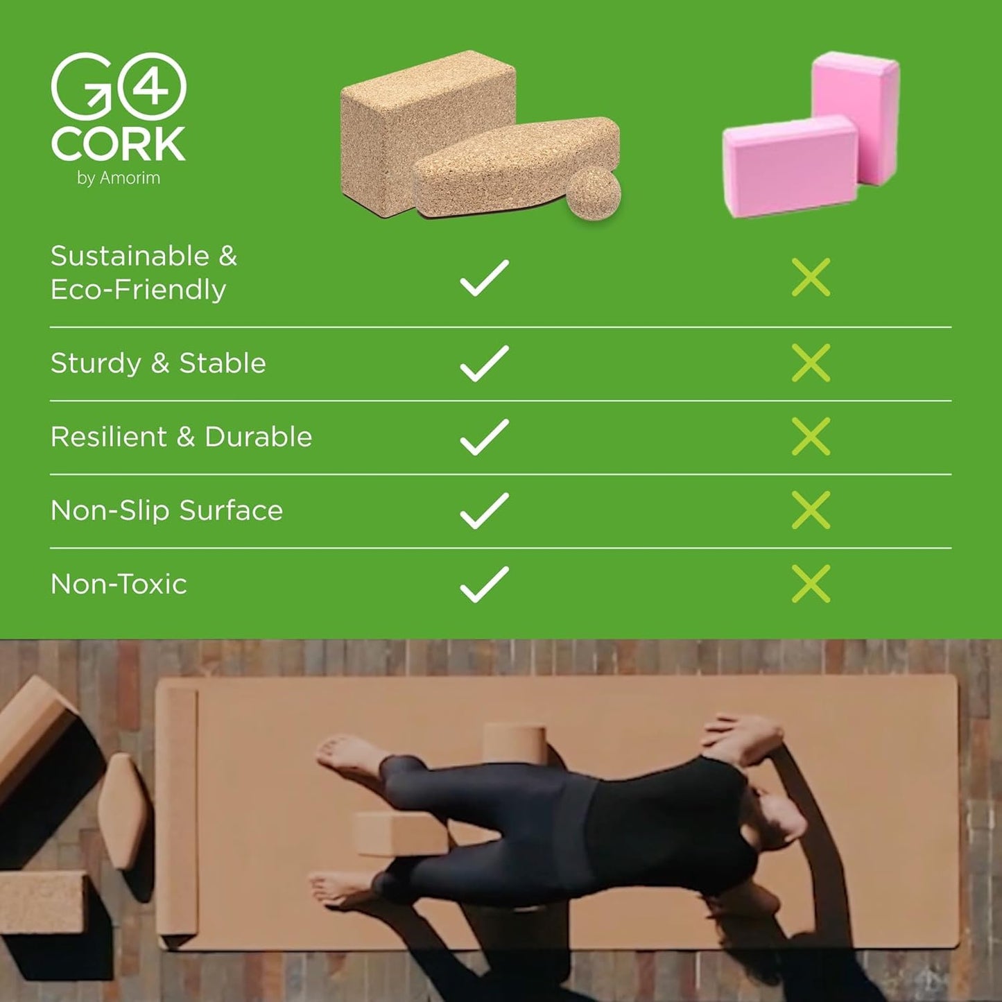 Go4Cork Cork Slim Yoga Block for Yoga, Pilates & Meditation | Non-Slip, Hypoallergenic, Sustainable, Non-Toxic Yoga Block