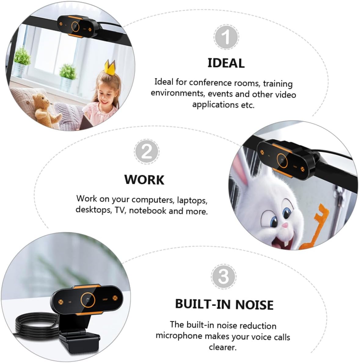 CONGARTENO 1080p 5v USB Webcam with Built-in Microphone, Automatic Focusing Web Camera for Live Streaming and Video