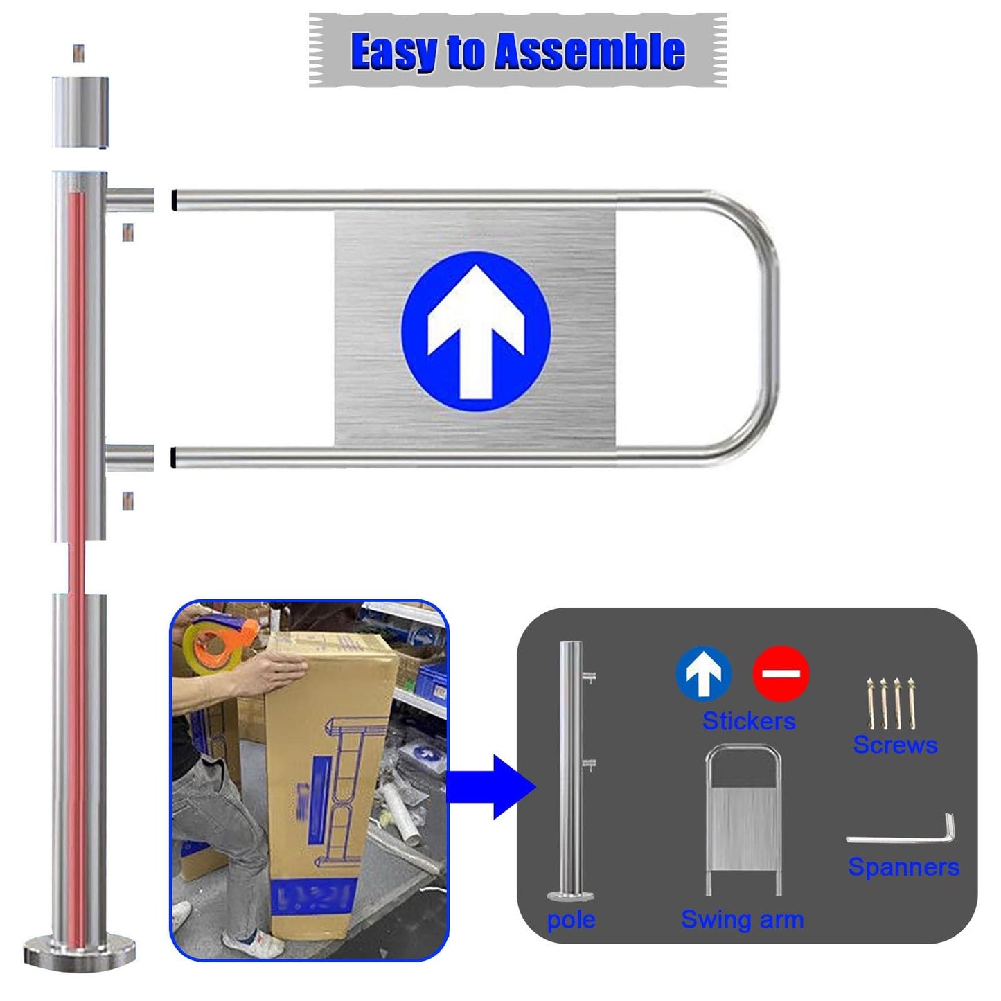 Stainless Steel One-Way Security Turnstile Gate, Double-Spring Entry/Exit Barrier, 75 cm Wide Safety Gate for Supermarkets, Airports & High-Traffic Areas