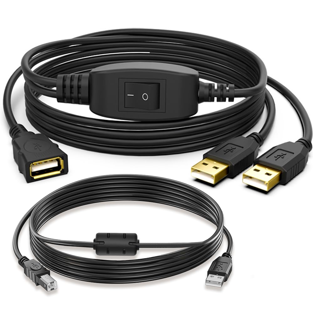 1 2 5FT+5FT Herfair Printer Splitter for Two Computers USB A Splitter in Out for Share One Printer/Scanner/Fax