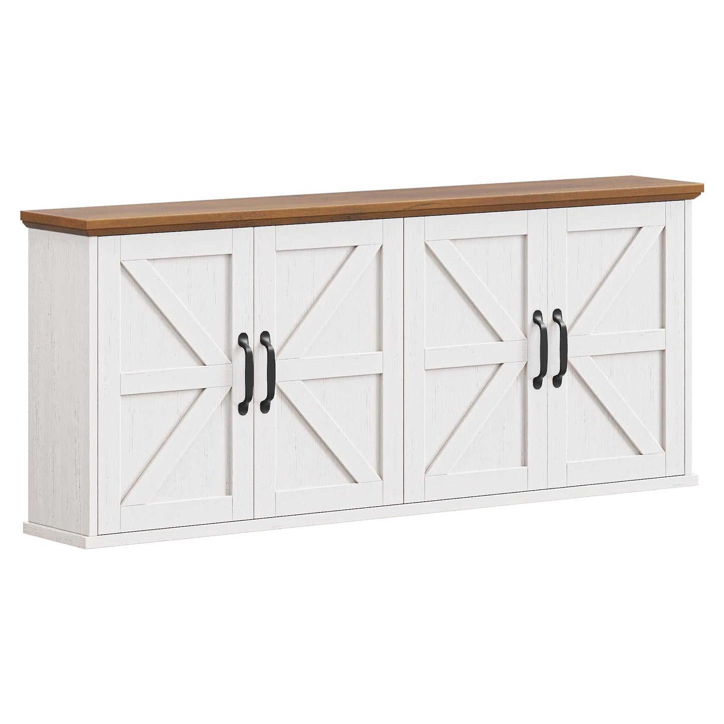 Halitaa 47" Laundry Room Cabinets and Storage with 4 Doors and Utility Adjustable Shelf, Large Wall Mounted Storage Cabinet, Upper Kitchen Cabinet for Laundry, Bathroom, and Kitchen, White and Brown