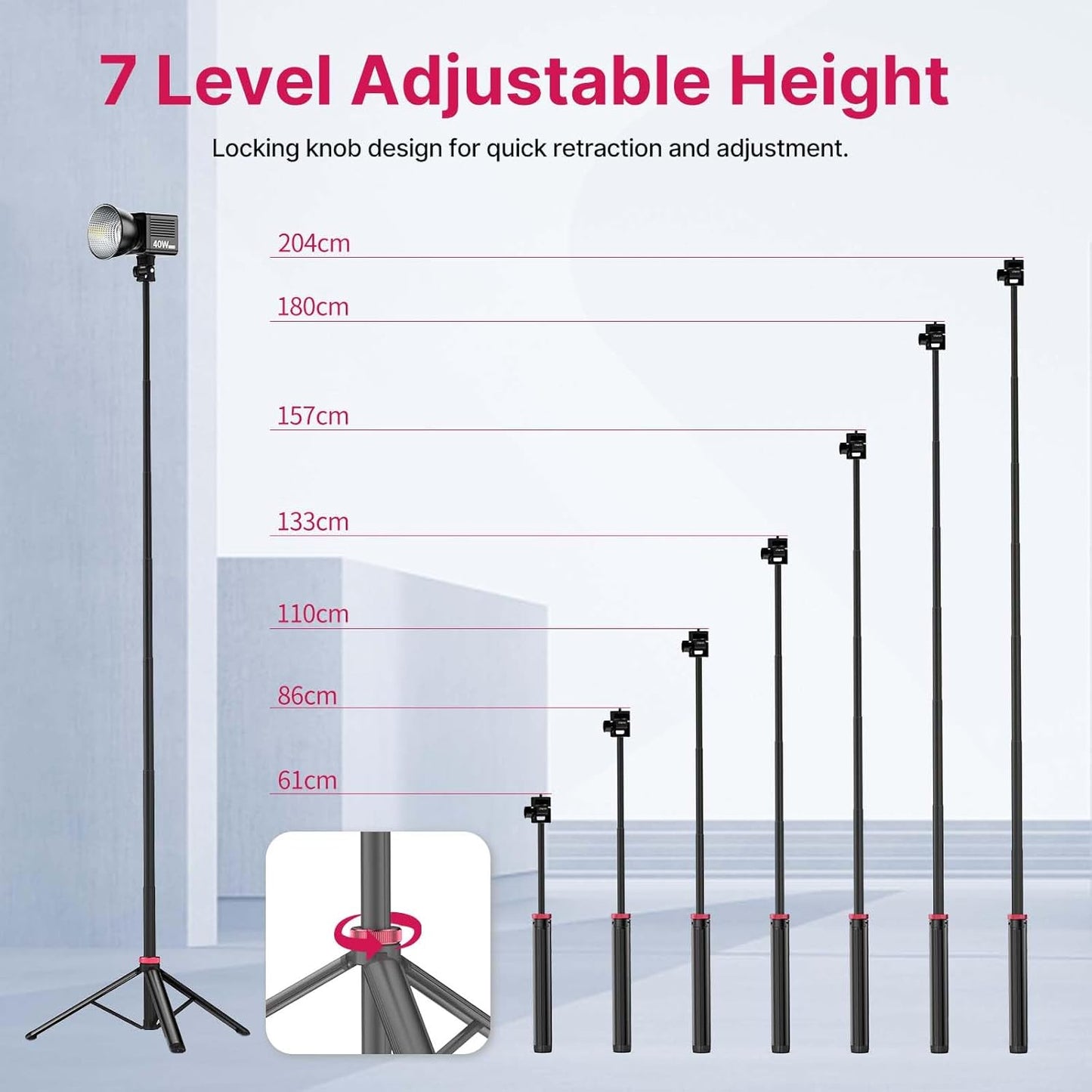 VIJIM MT-79 81" 1/4" 360 Pocket3 Extendable Photography Light Stand, Portable Adjustable Light Tripod with Screw, Ball