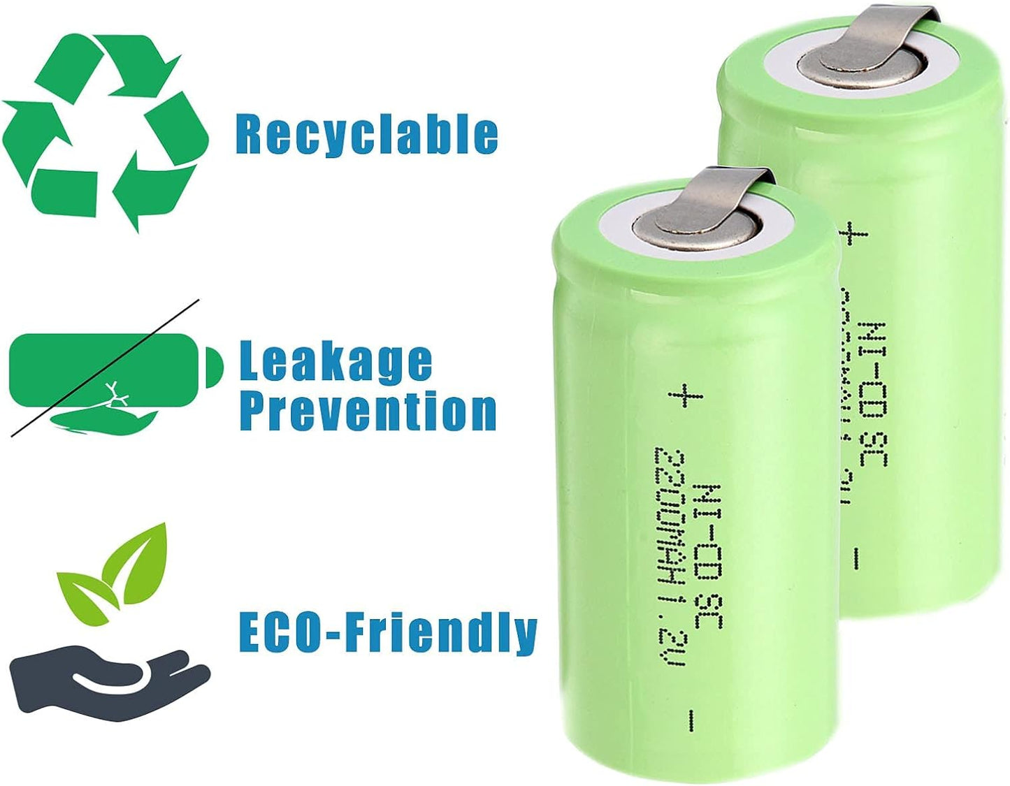 anmas rucci 1.2V 2200mAh 16-Pack Odstore Ni-Cd Rechargeable C Battery Sub C Batteries C Size (Green)