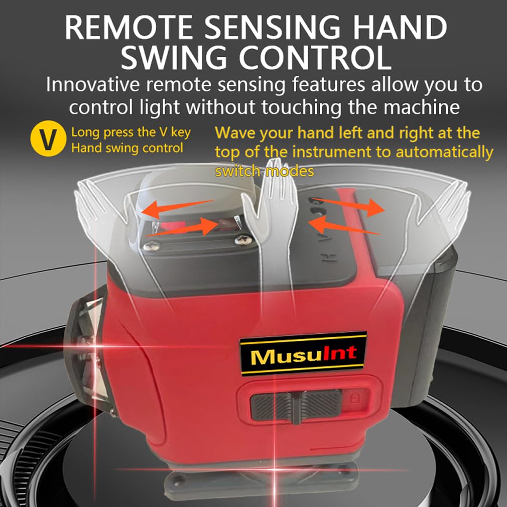 4D 16 lines laser level 4×360° self leveling Precision Cross Line level tool Two 360° Vertical and Horizontal Red beam with hand wave mode control Rotary laser level (4D 16 Red Lines)