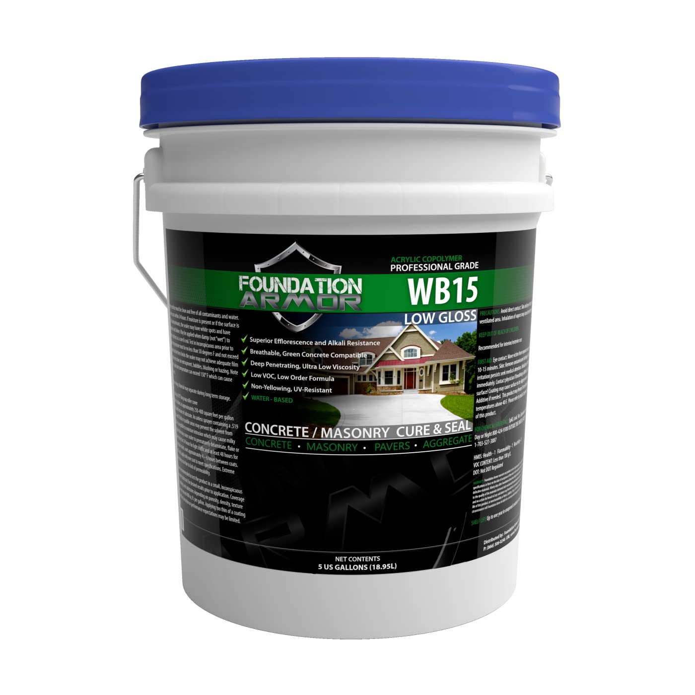 Foundation Armor Armor WB15 Water Based Low Gloss Acrylic Concrete Sealer and Concrete Cure and Seal - 5 Gallon
